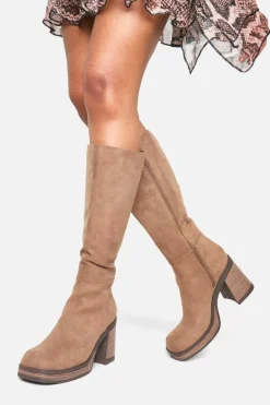Over The Knee Boots|Knee High Boots*boohoo Platform Knee High Boots taupe