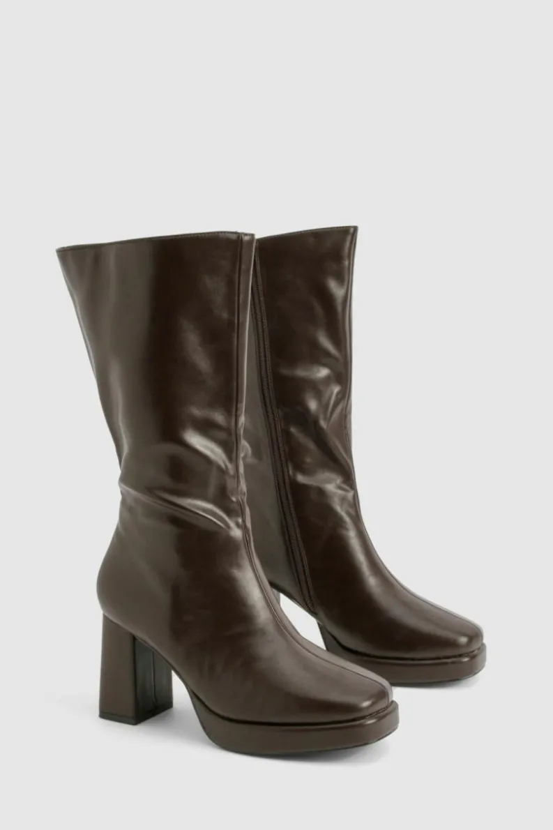 Over The Knee Boots|Knee High Boots*boohoo Platform Knee High Boots chocolate