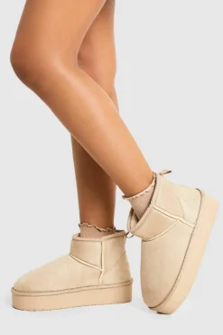 Cosy Boots|All Boots*boohoo Platform Mini Cosy Boots ecru