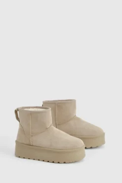 Cosy Boots|All Boots*boohoo Platform Mini Cosy Boots taupe