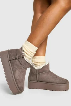 Cosy Boots|All Boots*boohoo Platform Stitch Detail Cosy Boot mushroom