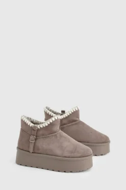 Cosy Boots|All Boots*boohoo Platform Stitch Detail Cosy Boot mushroom