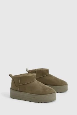 Cosy Boots|All Boots*boohoo Platform Ultra Mini Cosy Boots green