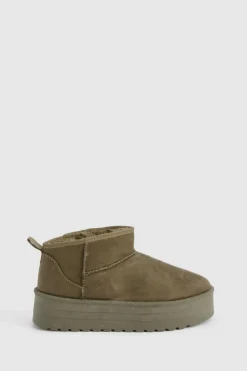 Cosy Boots|All Boots*boohoo Platform Ultra Mini Cosy Boots green