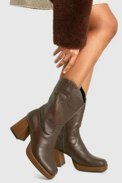 Heeled Boots|Ankle Boots*boohoo Platform Wooden Heel Detail Ankle Boot brown