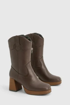 Heeled Boots|Ankle Boots*boohoo Platform Wooden Heel Detail Ankle Boot brown