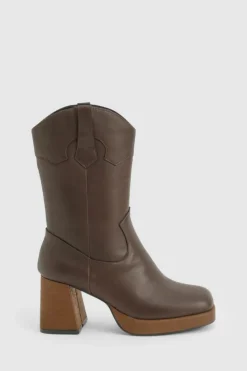 Heeled Boots|Ankle Boots*boohoo Platform Wooden Heel Detail Ankle Boot brown