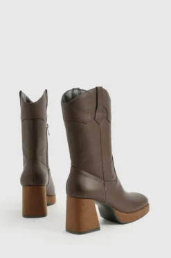 Heeled Boots|Ankle Boots*boohoo Platform Wooden Heel Detail Ankle Boot brown
