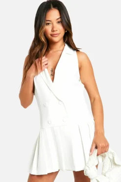 Blazer Dresses*boohoo Pleated Drop Hem Blazer Dress ivory