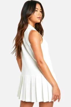 Blazer Dresses*boohoo Pleated Drop Hem Blazer Dress ivory