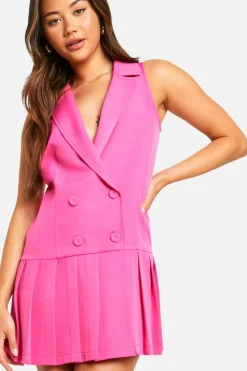Blazer Dresses*boohoo Pleated Drop Hem Blazer Dress hot pink