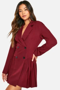 Blazer Dresses*boohoo Pleated Mini Blazer Dress merlot