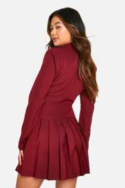 Blazer Dresses*boohoo Pleated Mini Blazer Dress merlot