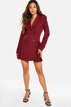 Blazer Dresses*boohoo Pleated Mini Blazer Dress merlot