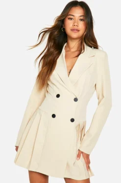 Blazer Dresses*boohoo Pleated Mini Blazer Dress stone