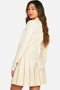 Blazer Dresses*boohoo Pleated Mini Blazer Dress stone