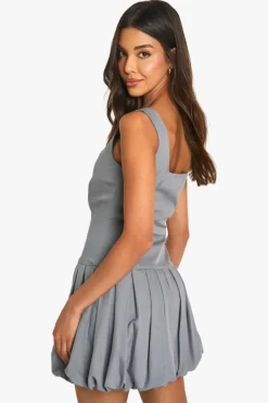 Skater Dresses|Mini Dresses*boohoo Pleated Puffball Mini Dress grey