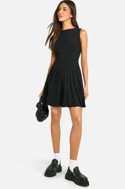 Skater Dresses|Mini Dresses*boohoo Pleated Tailored Mini Dress black