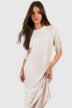 T-Shirt Dresses|Shirt Dresses*boohoo Plisse Midaxi T-shirt Dress champagne