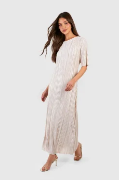 T-Shirt Dresses|Shirt Dresses*boohoo Plisse Midaxi T-shirt Dress champagne