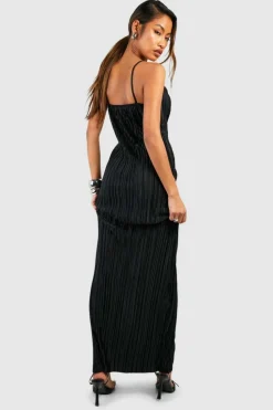 Cami Dresses*boohoo Plisse Strappy Maxi Dress black
