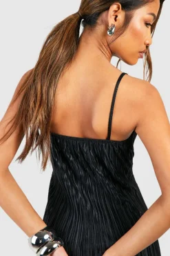 Cami Dresses*boohoo Plisse Strappy Maxi Dress black