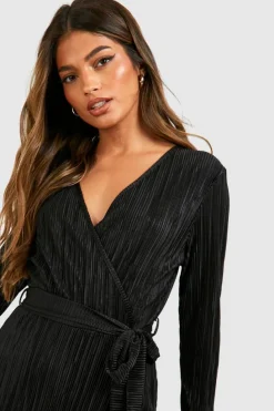 Wrap Dresses*boohoo Plisse Wrap Mini Dress black