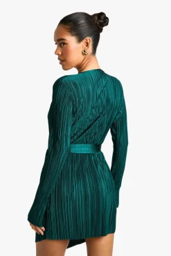 Wrap Dresses|Mini Dresses*boohoo Plisse Wrap Mini Dress emerald