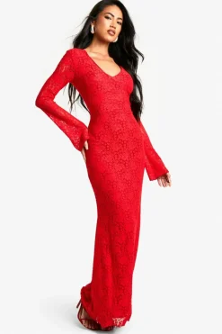 Maxi Dresses*boohoo plunge lace maxi dress red