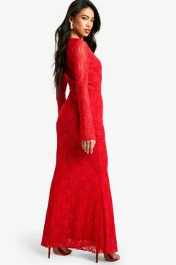 Maxi Dresses*boohoo plunge lace maxi dress red