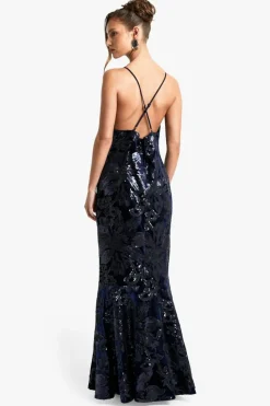 Maxi Dresses*boohoo Plunge Strappy Demask Sequin Maxi Dress navy