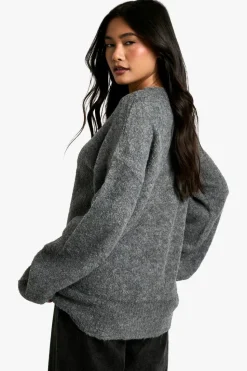 Jumper Dresses|Jumper Dresses*boohoo Plunge V Neck Borg Mini Jumper grey