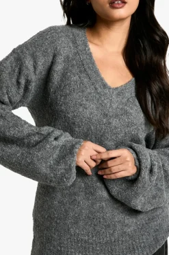 Jumper Dresses|Jumper Dresses*boohoo Plunge V Neck Borg Mini Jumper grey