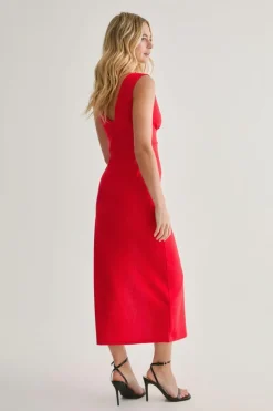 Midi Dresses*NastyGal Plunging V-Neckline Split Midi Dress red
