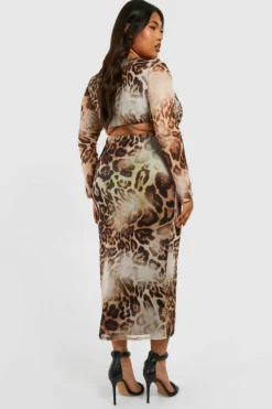 Bodycon Dresses*boohoo Plus Abstract Mesh Midaxi Dress brown
