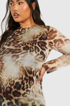 Bodycon Dresses*boohoo Plus Abstract Mesh Midaxi Dress brown