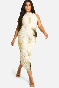 Midi Dresses*boohoo Plus Abstract Ruched Midi Dress multi