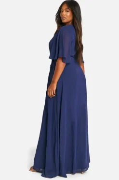 Wrap Dresses|Skater Dresses*boohoo Plus Angel Sleeve Wrap Bridesmaid Dress navy