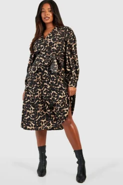 Midi Dresses*boohoo Plus Animal Midi Skater Dress leopard