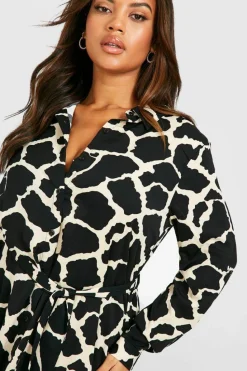 Shirt Dresses|Midi Dresses*boohoo Plus Animal Print Belted Midi Shirt Dress brown