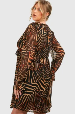 Smock Dresses*boohoo Plus Animal Print Chiffon Smock Dress leopard