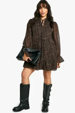 Smock Dresses|Mini Dresses*boohoo Plus Animal Print Chiffon Smock Dress leopard