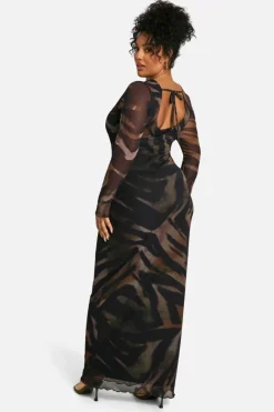 Maxi Dresses|Long Sleeve Dresses*boohoo Plus Animal Print Low Back Maxi Dress brown