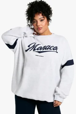 Sweatshirts|Athleisure*boohoo Plus Applique Monaco Oversized Crew Neck Sweatshirt ash grey