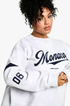 Sweatshirts|Athleisure*boohoo Plus Applique Monaco Oversized Crew Neck Sweatshirt ash grey