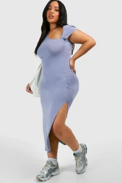 Bodycon Dresses*boohoo Plus Asymetric Cap Sleeve Ruched Midaxi Dress blue