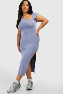 Bodycon Dresses*boohoo Plus Asymetric Cap Sleeve Ruched Midaxi Dress blue