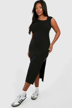 Bodycon Dresses*boohoo Plus Asymetric Cap Sleeve Ruched Midaxi Dress black