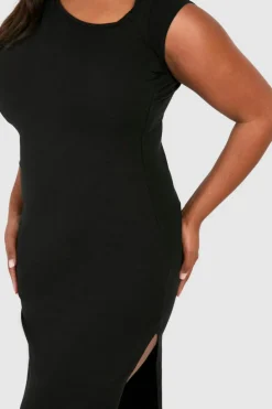Bodycon Dresses*boohoo Plus Asymetric Cap Sleeve Ruched Midaxi Dress black