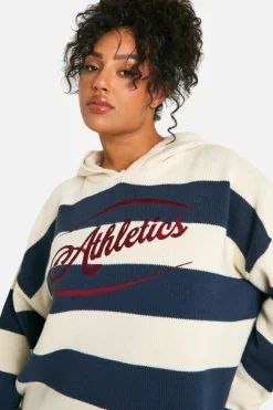 Jumpers|Up To 80% Off Winter Warmers*boohoo Plus Athletic Embroidered Oversized Knitted Hoodie navy